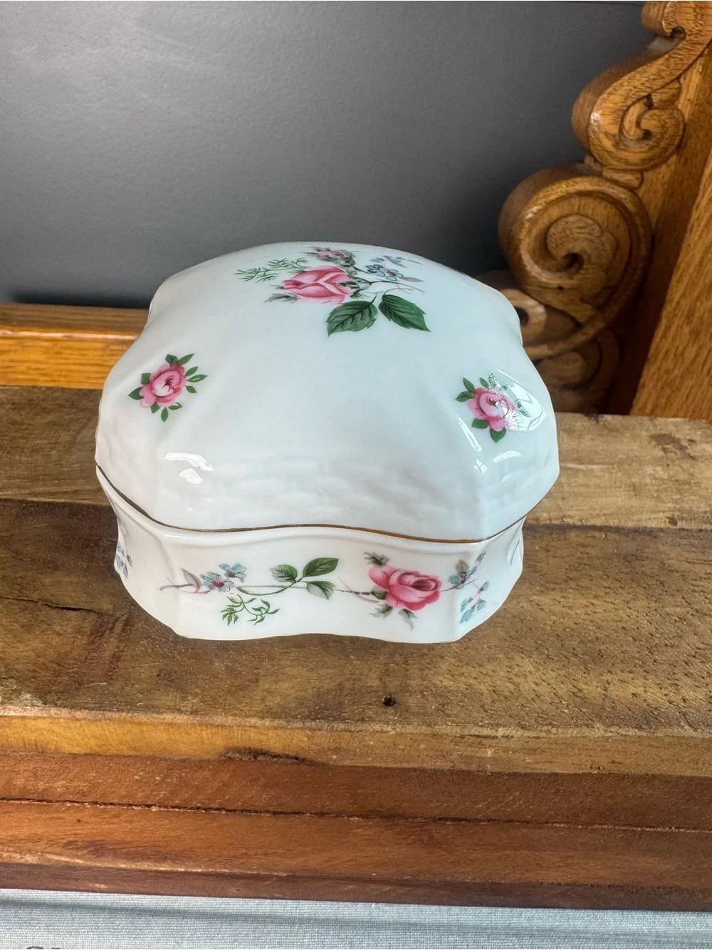 Heritage House Porcelain Floral Music Trinket Box Pink Rose 